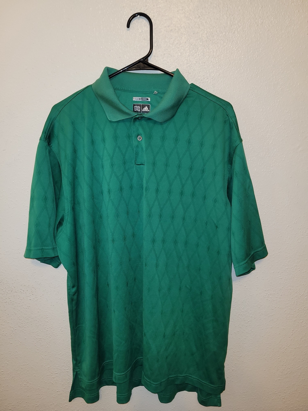 adidas ClimaCool Men's XL Green Diamond Jacquard Golf Polo Y2K
